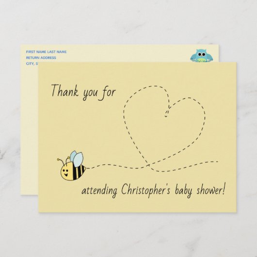 Baby Bee Boy Bedankt Briefkaart (Voorkant / Achterkant)