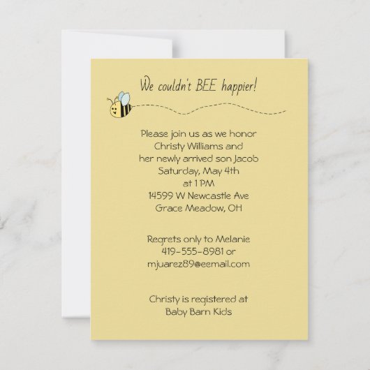 Baby Bee Boy Shower Kaart (Achterkant)