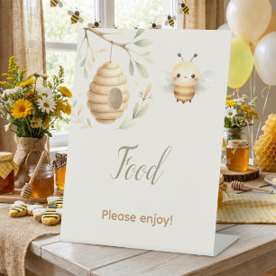 Baby Bee Eten Hij of Zij Geslacht Reveal Feest Reclamebord Met Voetstuk