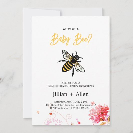 Baby Bee Geslacht Onthulling Uitnodiging (Voorkant)