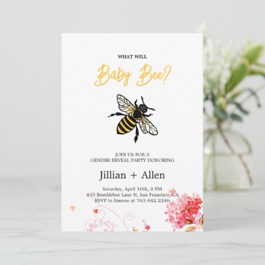 Baby Bee Geslacht Onthulling Uitnodiging (Staand voorkant)