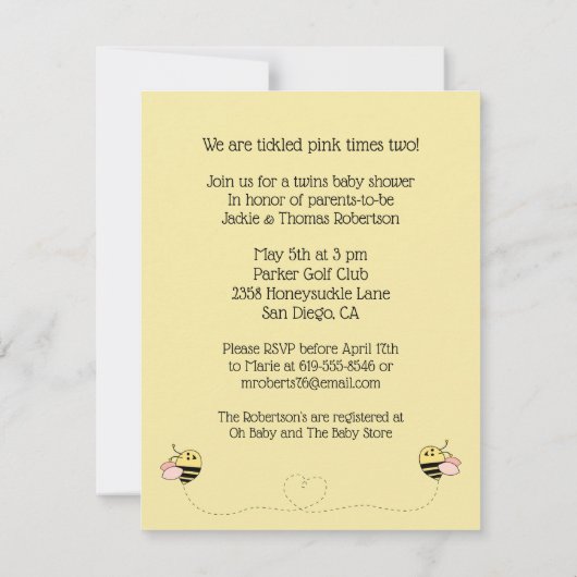 Baby Bee Girl Twins Kaart (Achterkant)