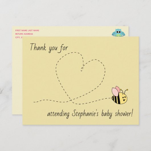 Baby Bee Meisje Dank u Briefkaart (Voorkant / Achterkant)