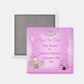 Baby Bee Pink Princess Baby shower Save The Date Magneet (Voorkant / Achterkant)