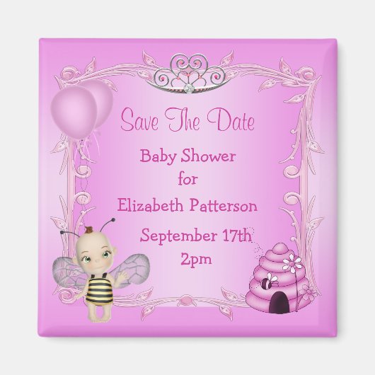 Baby Bee Pink Princess Baby shower Save The Date Magneet (Voorkant)