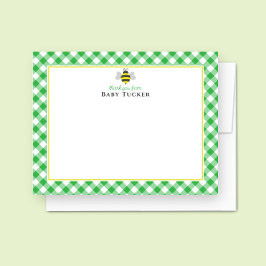 Baby Bee Preppy Gingham Baby shower Dank u Notitiekaartje