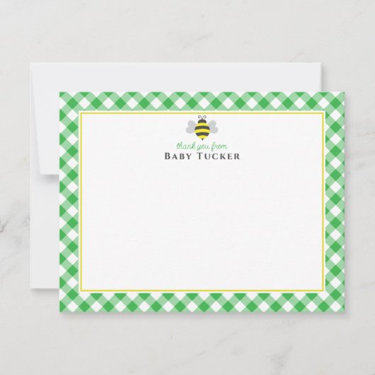 Baby Bee Preppy Gingham Baby shower Dank u Notitiekaartje (Voorkant)