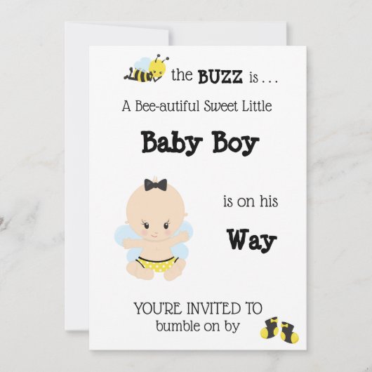 *~* Baby Bee Schattigee Baby Boy Shower Uitnodigin Kaart (Voorkant)
