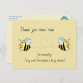 Baby Bee Twin Boys Bedankt Briefkaart (Voorkant / Achterkant)