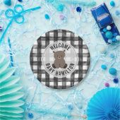 Baby Beer Black + White Gingham Baby shower Papieren Bordje (Feest)