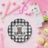 Baby Beer Black + White Gingham Baby shower Papieren Bordje (Feest)