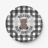 Baby Beer Black + White Gingham Baby shower Papieren Bordje (Voorkant)