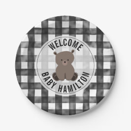 Baby Beer Black + White Gingham Baby shower Papieren Bordje