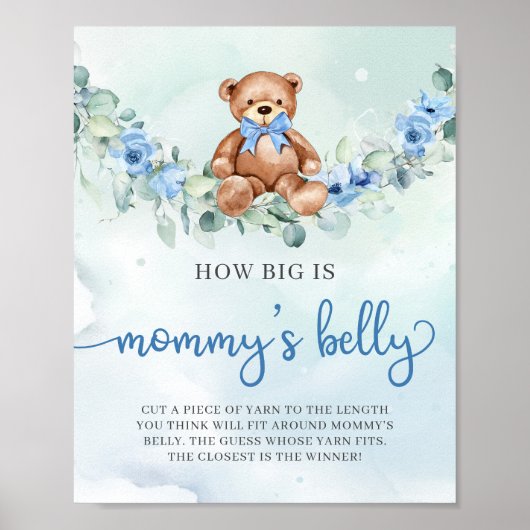 Baby beer blauw bloemenhoe groot mama's buikspel poster (Voorkant)