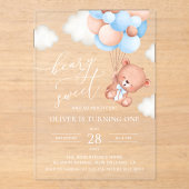 Baby Beer, Blue Balloons, eerste verjaardag Acryl Uitnodigingen (Voorkant)