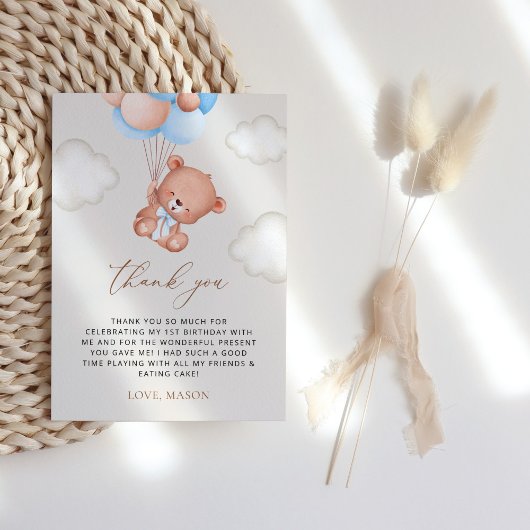 Baby Beer, Blue Balloons, eerste verjaardag Bedankkaart