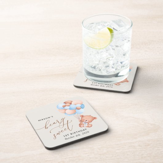 Baby Beer, Blue Balloons, eerste verjaardag Bier Onderzetter (Rechterzijde)