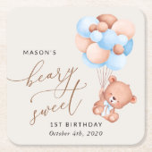 Baby Beer, Blue Balloons, eerste verjaardag Kartonnen Onderzetters (Voorkant)