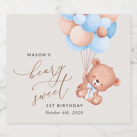 Baby Beer, Blue Balloons, eerste verjaardag Sparkling Wijnetiket (Enkel label)