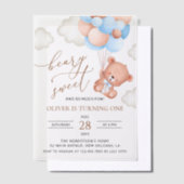 Baby Beer, Blue Balloons, eerste verjaardag Vellum Uitnodigingen (Offset)