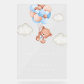 Baby Beer, Blue Balloons, Eerste Verjaardag Welkom Acryl Bord (Voorkant)