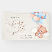 Baby Beer, Blue Balloons, Eerste Verjaardag Welkom Spandoek (Horizontaal)