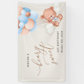 Baby Beer, Blue Balloons, Eerste Verjaardag Welkom Spandoek (Verticaal)