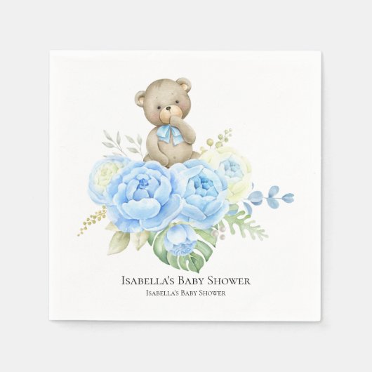 Baby Beer Blue Flower | Baby shower Napkins Servet (Voorkant)