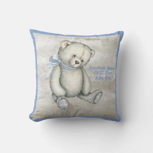 Baby Beer Blue Ribbon Waterverf Baby Kussen (Voorkant)