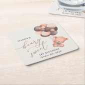 Baby-Beer, bruine ballonnen, eerste verjaardag Kartonnen Onderzetters (Schuin)