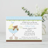 Baby Beer Carriage Boy Baby shower Invitation Kaart (Staand voorkant)