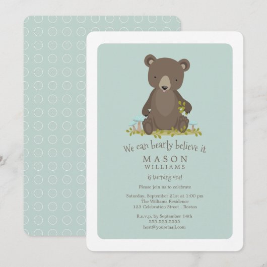 Baby Beer Cub Animal Theme Verjaardagsfeest Kaart (Voorkant / Achterkant)