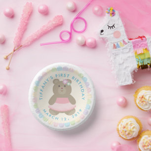 Baby Beer Cub Ballerina Girl Eerste verjaardag Papieren Kommen