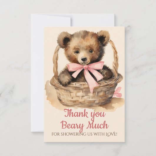 Baby Beer Cub Meisjes Baby shower Dank u Bedankkaart (Voorkant)