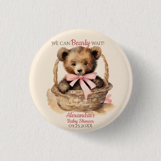 Baby Beer Cub Meisjes Baby shower Ronde Button 3,2 Cm (Voorkant)
