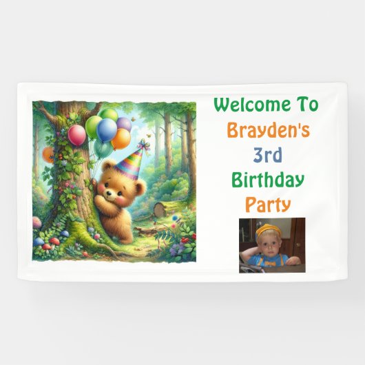 Baby Beer Cub Woodland thema verjaardagsfeestje Spandoek (Horizontaal)