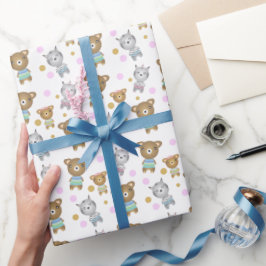 Baby Beer en Zebra illustratie Cadeaupapier