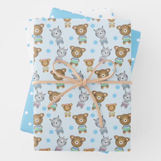 Baby Beer en Zebra, polka dot Inpakpapier Vel (In situ)