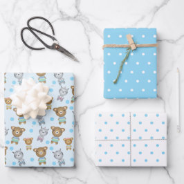 Baby Beer en Zebra, polka dot Inpakpapier Vel
