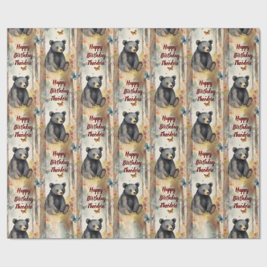 Baby Beer gepersonaliseerde neutrale verjaardag Cadeaupapier (Vlak)