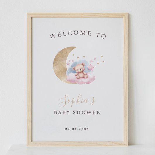 Baby Beer Gouden Roze Sterren Welkomstbord Poster
