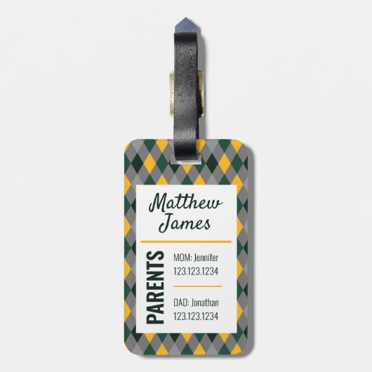 Baby Beer Green Gold Argyle Pattern Bag Label Bagagelabel (Achterkant verticaal)
