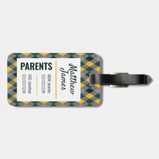 Baby Beer Green Gold Argyle Pattern Bag Label Bagagelabel (Achterkant horizontaal)