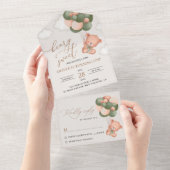 Baby Beer, groene ballonnen, eerste verjaardag All In One Uitnodiging (Afscheurbaar)