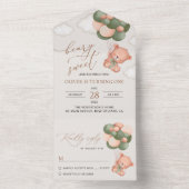 Baby Beer, groene ballonnen, eerste verjaardag All In One Uitnodiging (Binnen)