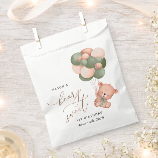 Baby Beer, groene ballonnen, eerste verjaardag Bedankzakje (Geknipt)