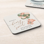 Baby Beer, groene ballonnen, eerste verjaardag Bier Onderzetter (Linkerzijde)