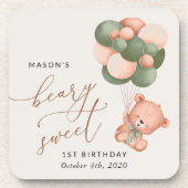 Baby Beer, groene ballonnen, eerste verjaardag Bier Onderzetter (Voorkant)