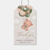 Baby Beer, groene ballonnen, eerste verjaardag Cadeaulabel (Voorkant)