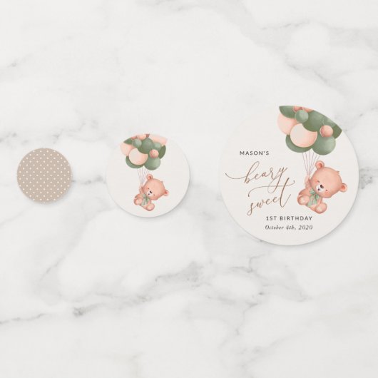 Baby Beer, groene ballonnen, eerste verjaardag Confetti (Achterkanten)